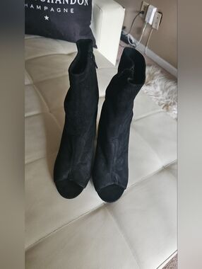 Fashion Brand Company Black Peep-Toe Ankle Heeled Boots